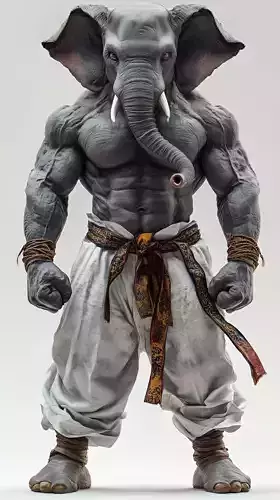Mythic Elephant Warrior Muscular 3D Beast Combat Attire
