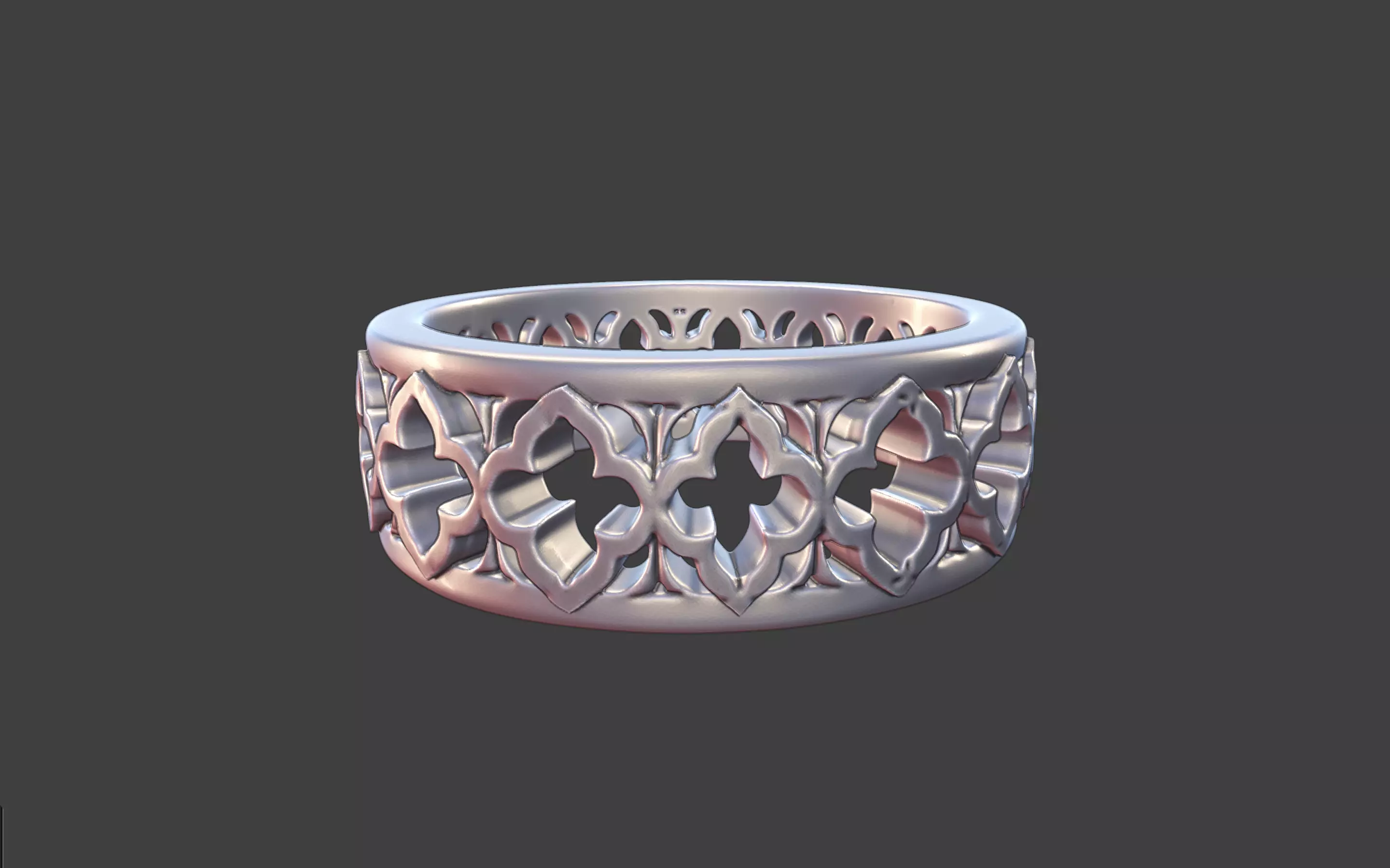 ornamental Gothic silver engraved band detailed unisex ring 3D print model