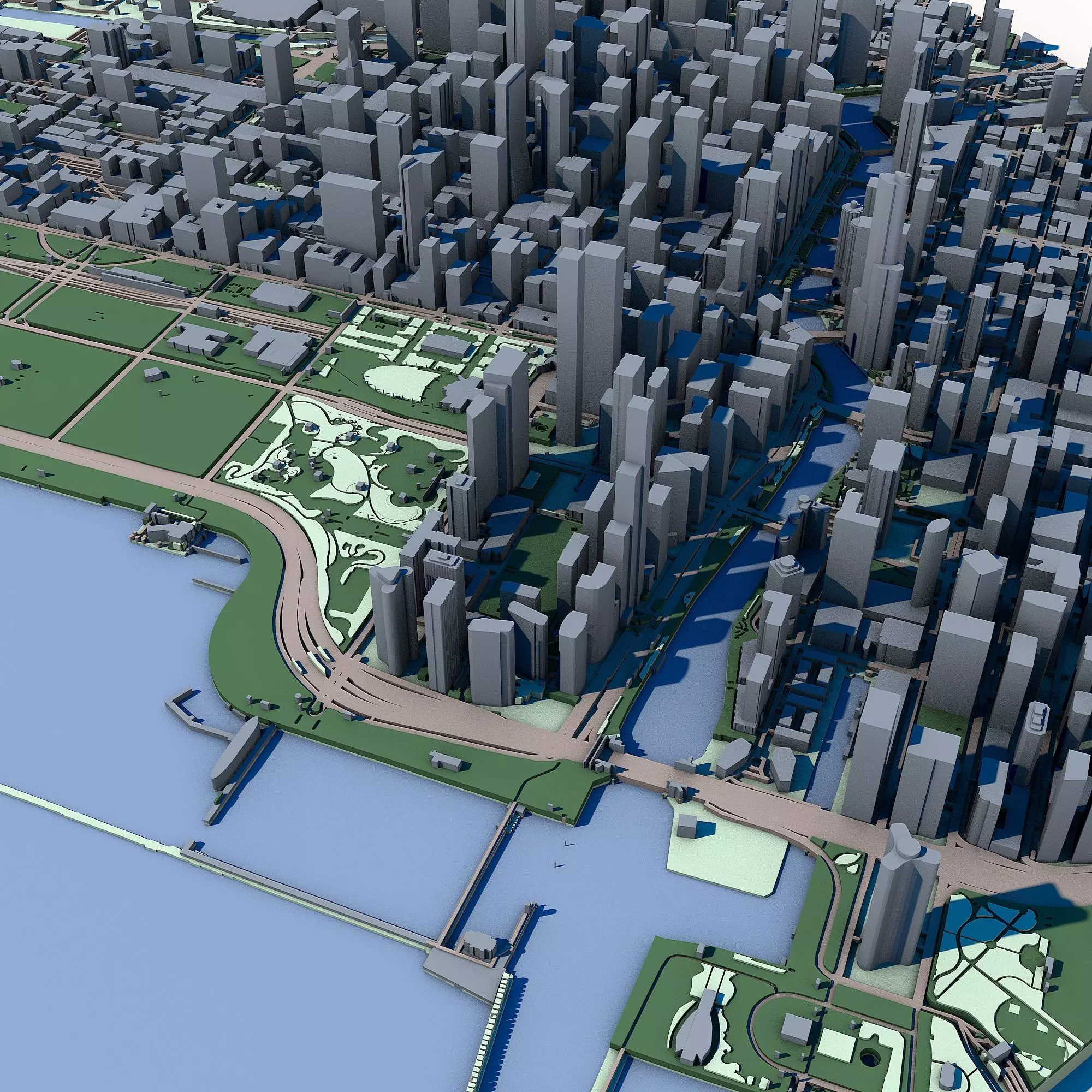 Chicago Cityscape Illinois Architecture Lake Michigan 3D model_7