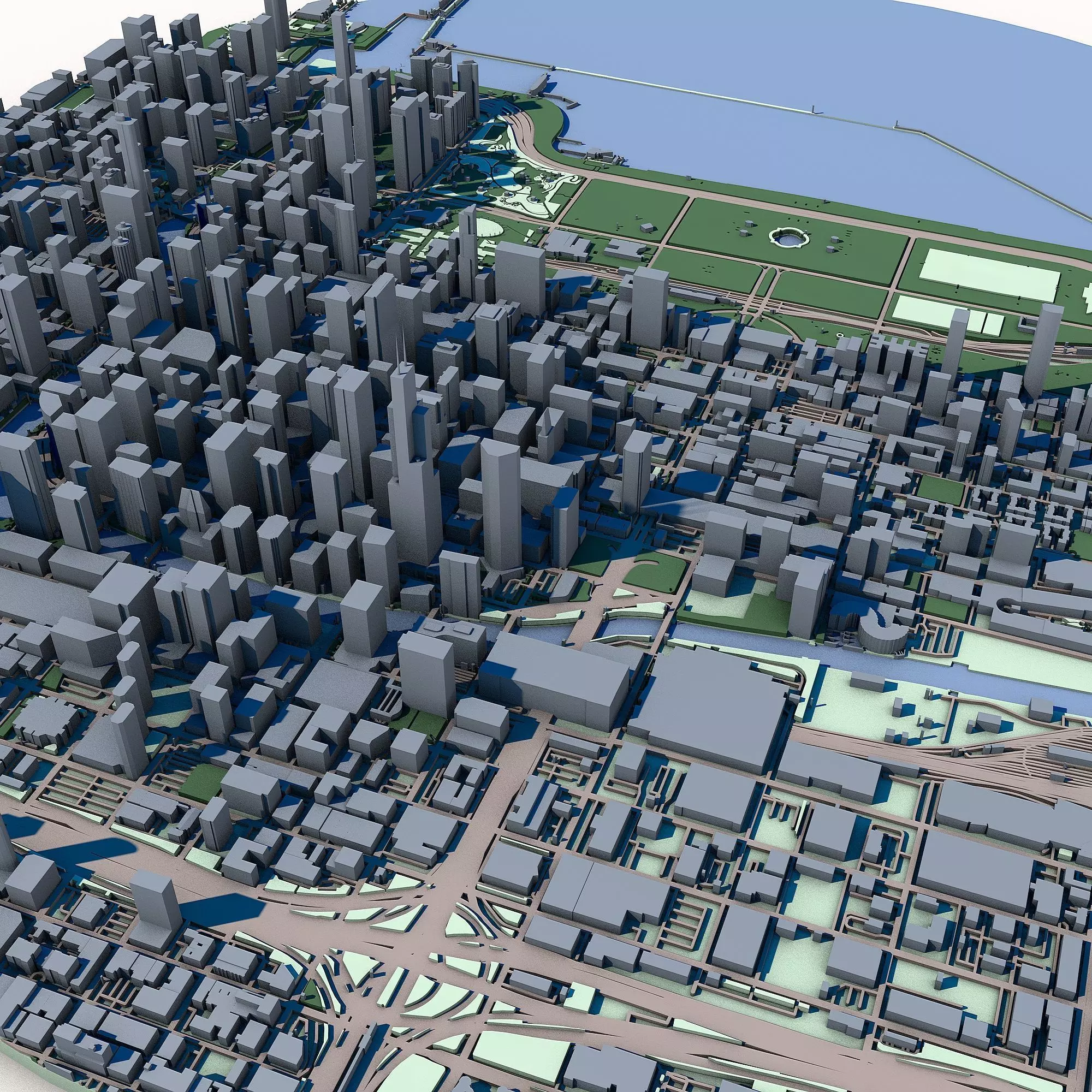 Chicago Cityscape Illinois Architecture Lake Michigan 3D model_3