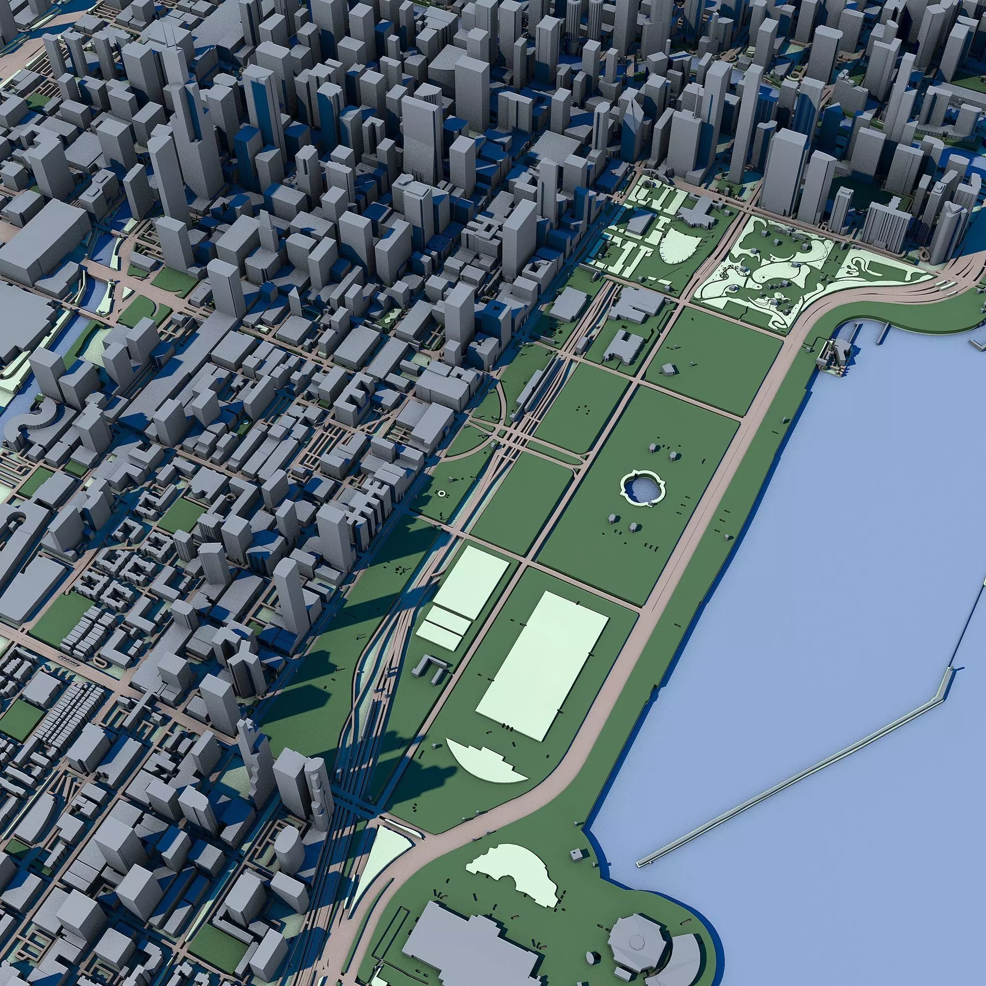 Chicago Cityscape Illinois Architecture Lake Michigan 3D model_1
