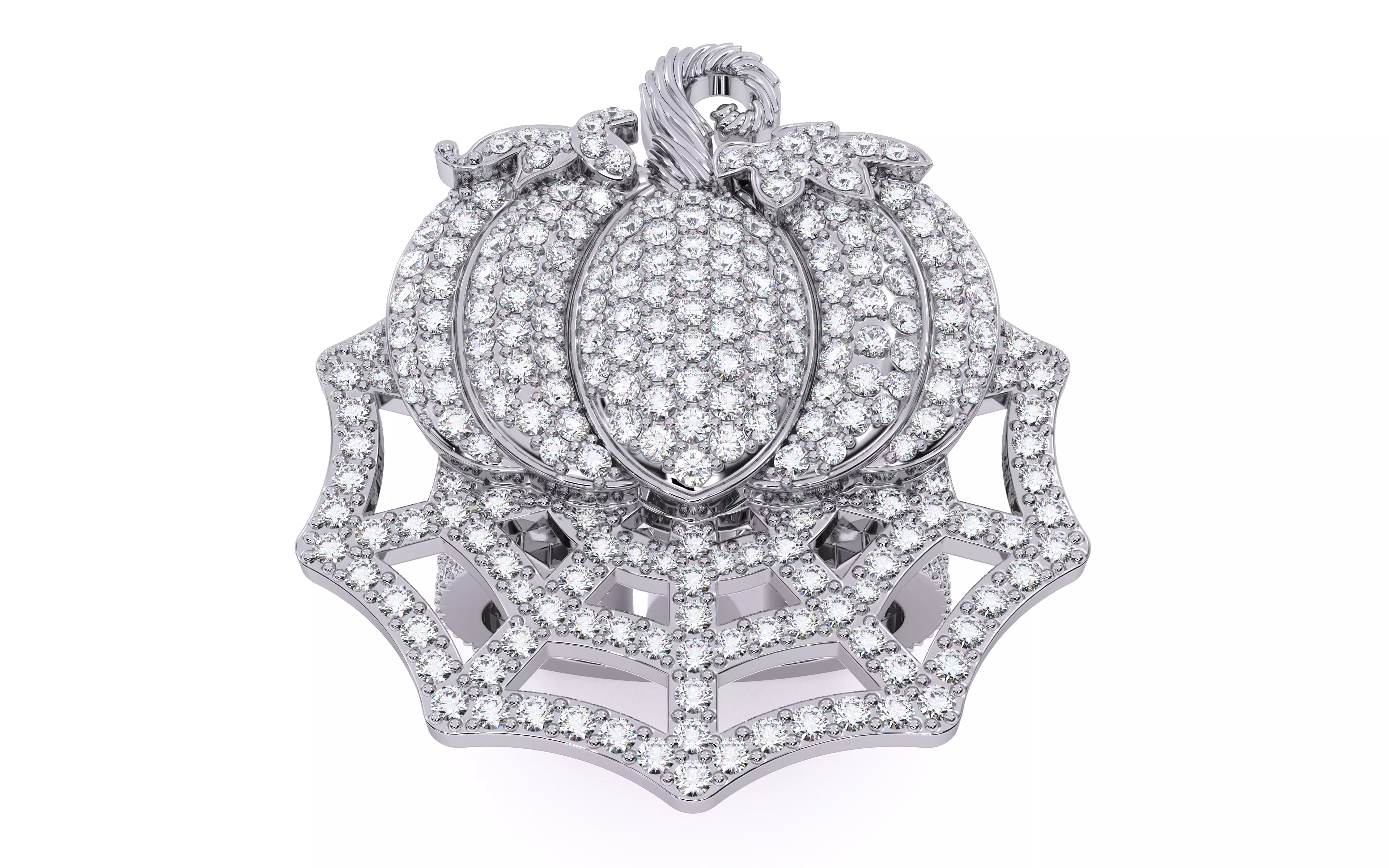 Halloween Pumpkin on Spider Web Ring 3D print model_3