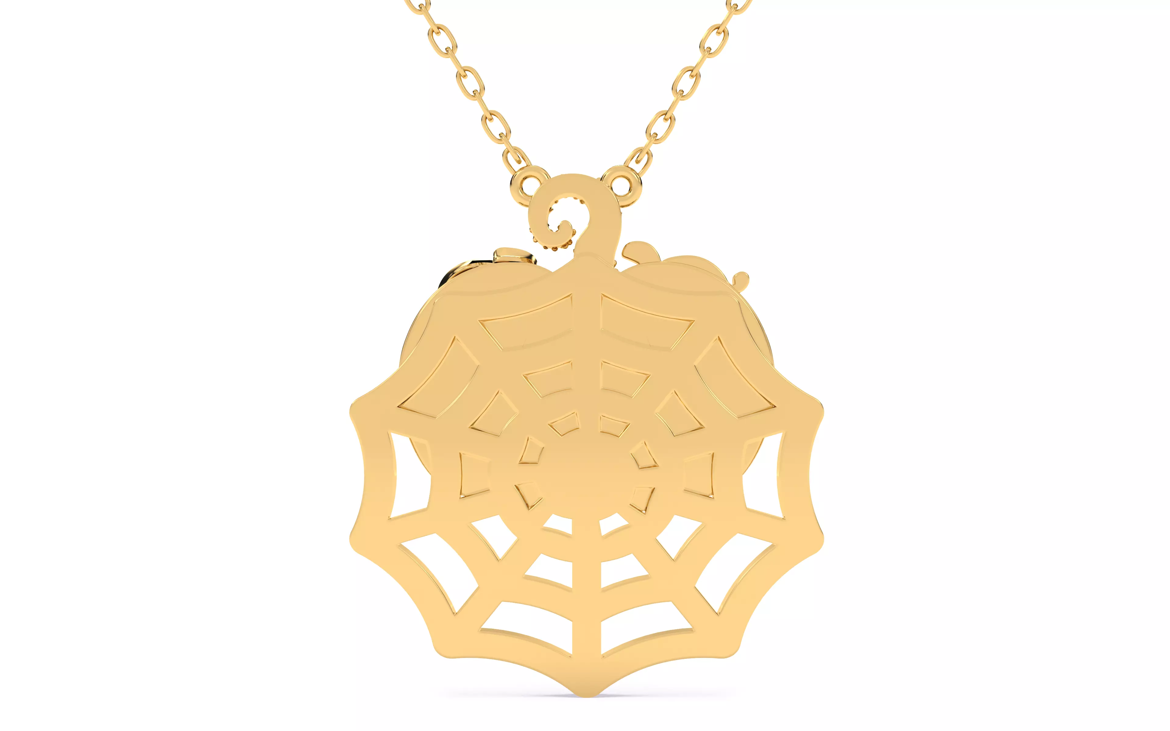 Halloween Pumpkin on Spider Web Pendant 3D print model_11