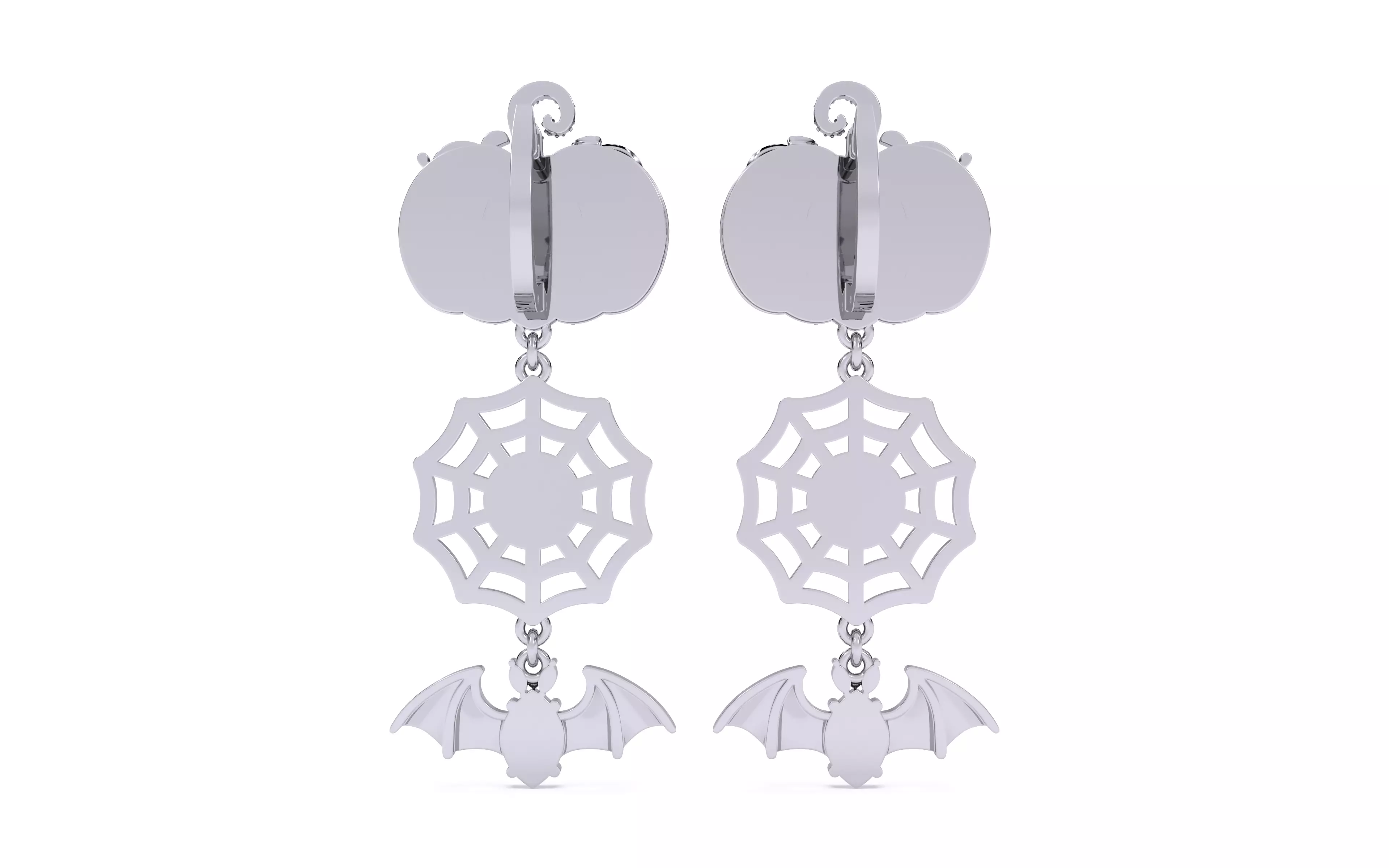Halloween Pumpkin Spider Web Bat Earrings 3D print model_6