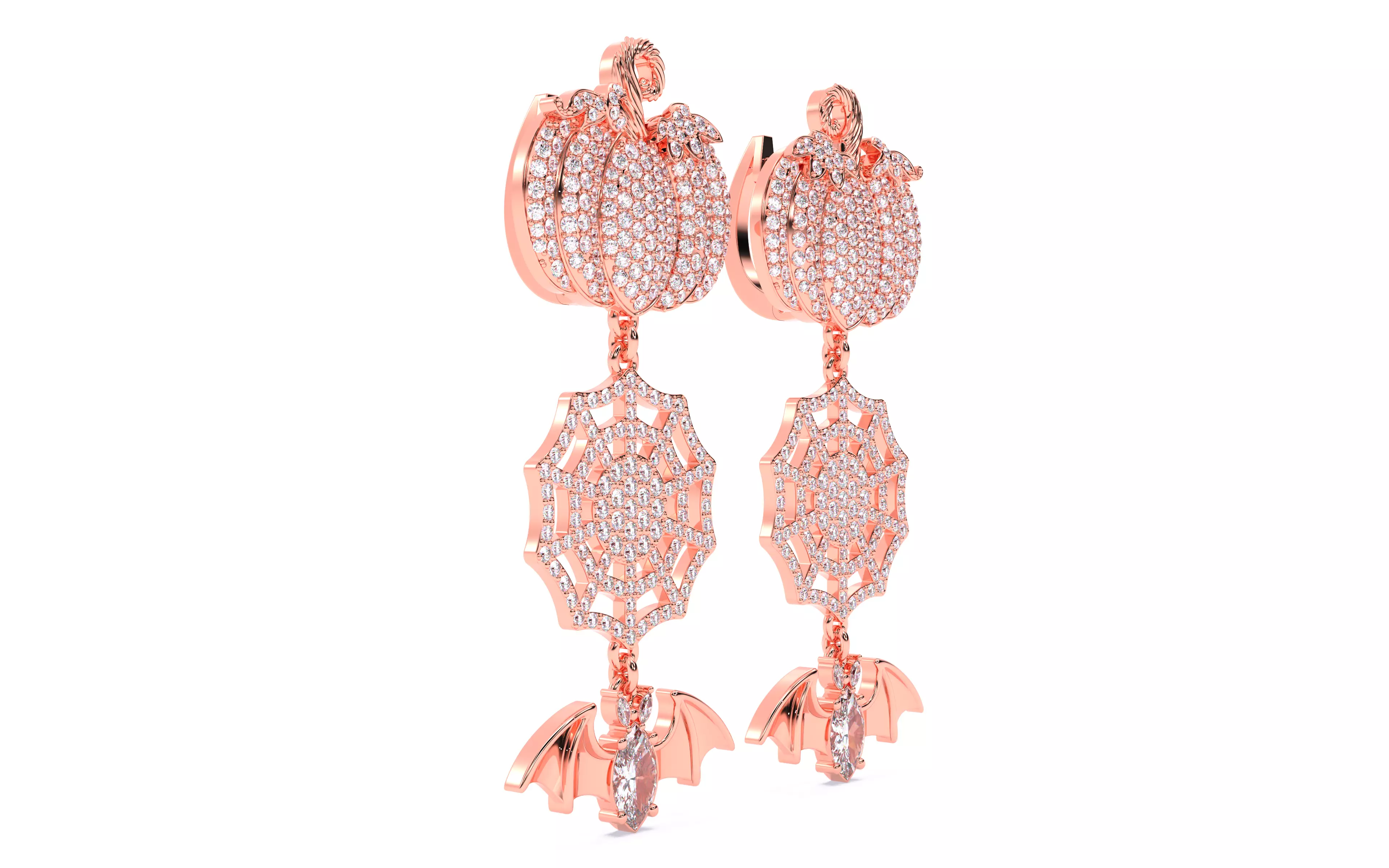 Halloween Pumpkin Spider Web Bat Earrings 3D print model_13