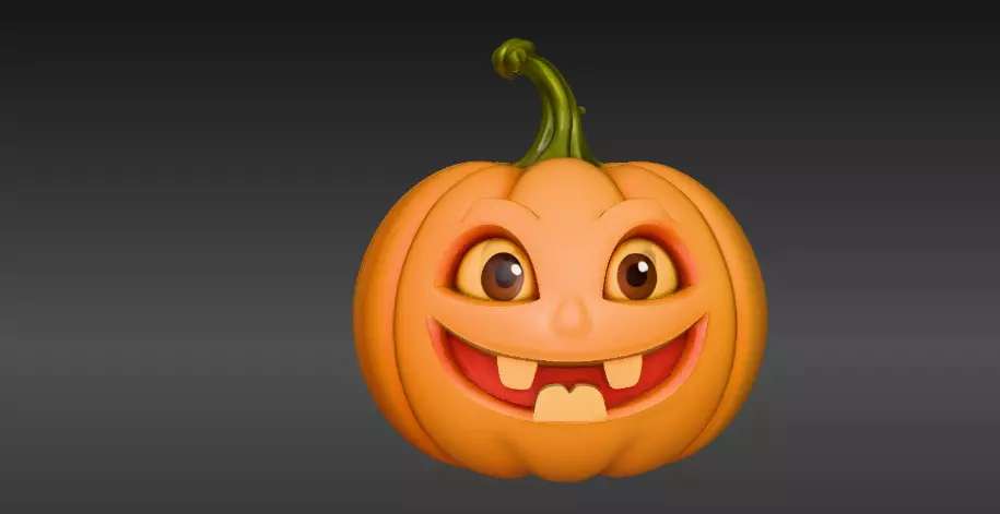Stylized Cartoon Jack-O-Lantern 3D Model Halloween Pumpkin Face 3D print model_6