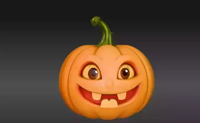 Stylized Cartoon Jack-O-Lantern 3D Model Halloween Pumpkin Face 3D print model