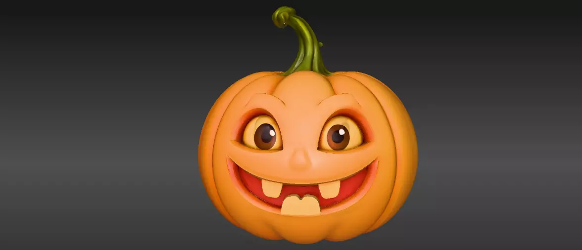 Stylized Cartoon Jack-O-Lantern 3D Model Halloween Pumpkin Face 3D print model_7