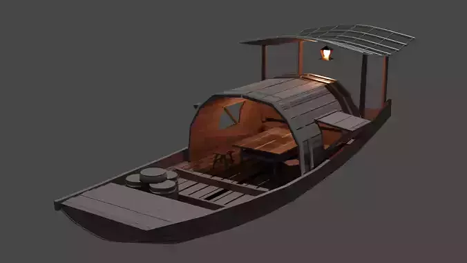 Wooden Boat Stylized Fishing Boat Game Ready