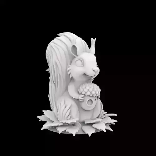 Stylized Squirrel with Leaves and Acorn 3D Print Model