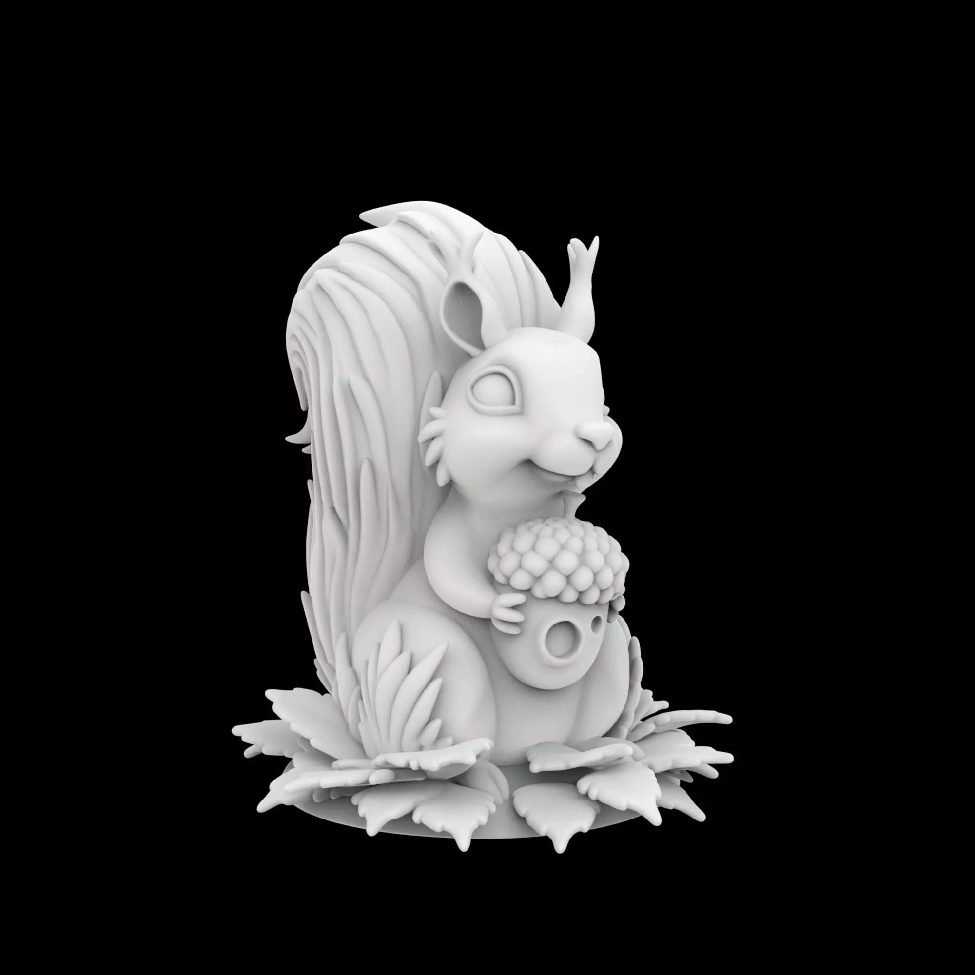 Stylized Squirrel with Leaves and Acorn 3D Print Model 3D print model_0