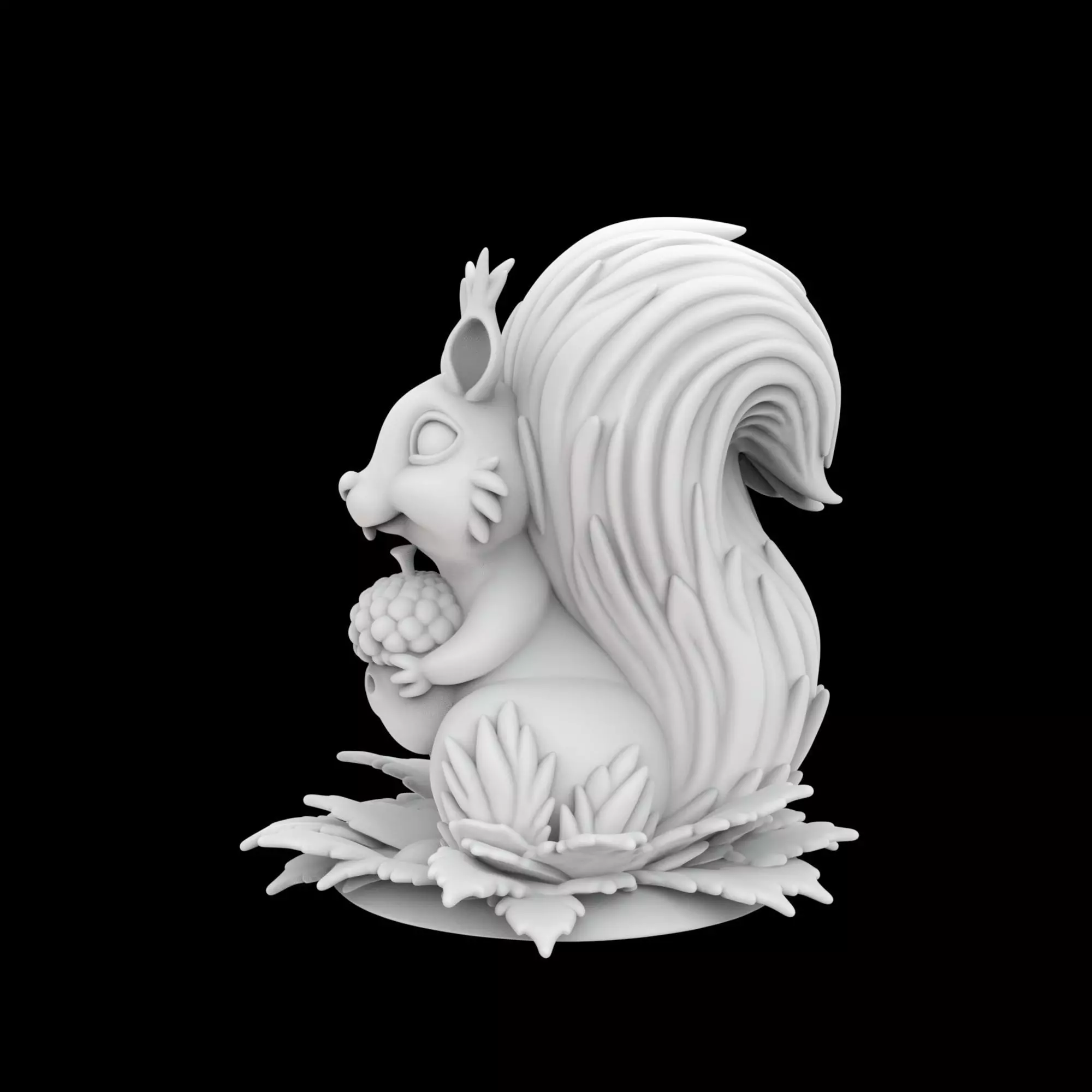 Stylized Squirrel with Leaves and Acorn 3D Print Model 3D print model_2