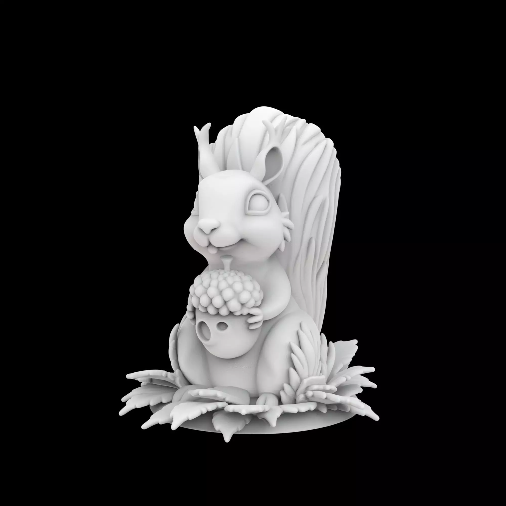 Stylized Squirrel with Leaves and Acorn 3D Print Model 3D print model_1
