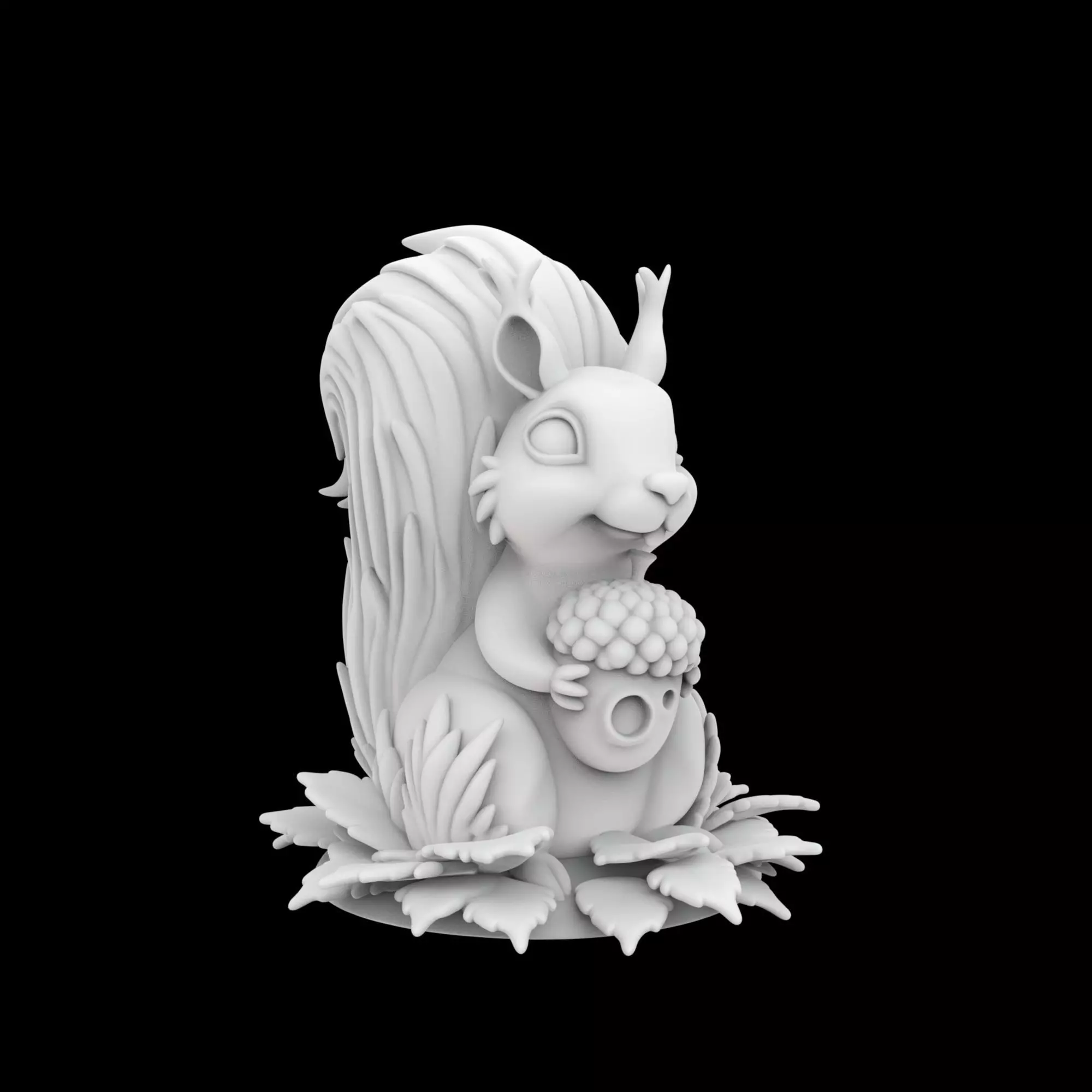 Stylized Squirrel with Leaves and Acorn 3D Print Model 3D print model_6