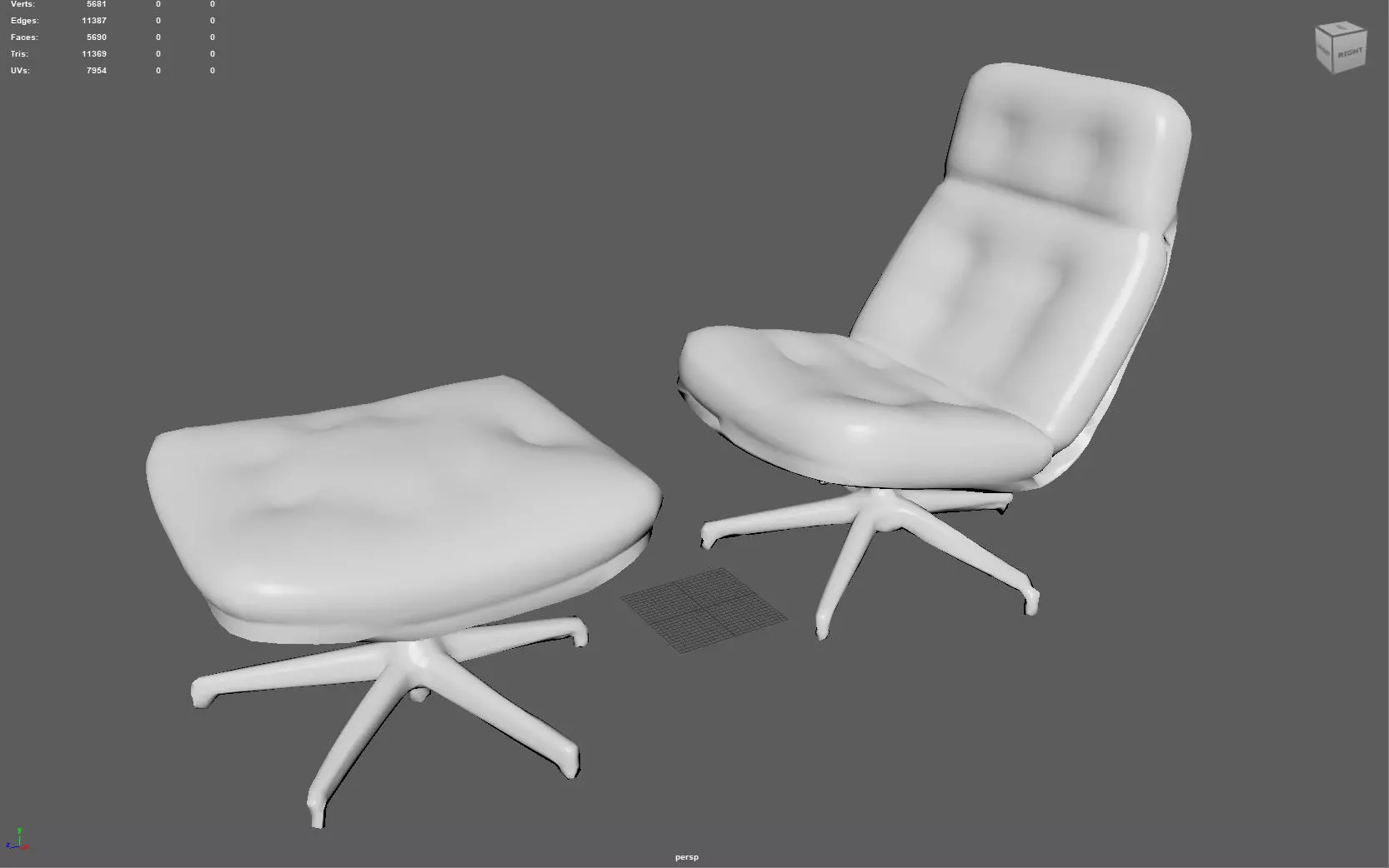 Elysium Luxe Swivel Lounge Ottoman  Low Poly Game Ready PBR  Low-poly 3D model_8