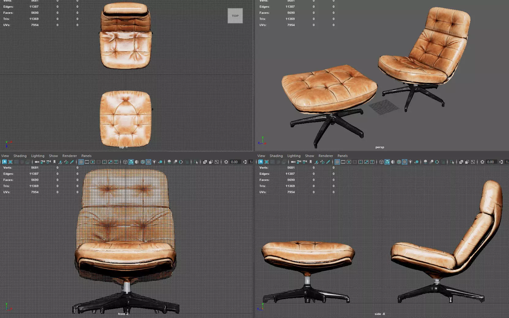 Elysium Luxe Swivel Lounge Ottoman  Low Poly Game Ready PBR  Low-poly 3D model_10