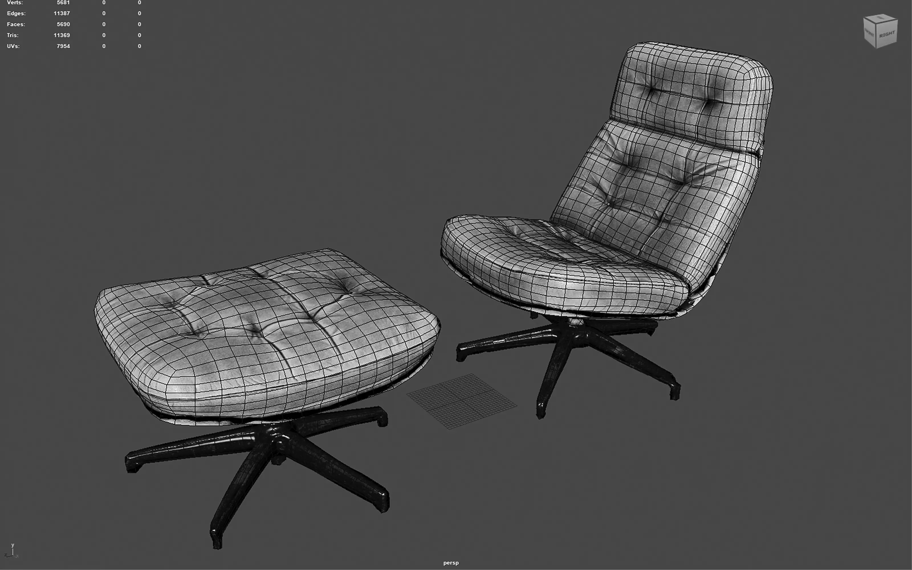 Elysium Luxe Swivel Lounge Ottoman  Low Poly Game Ready PBR  Low-poly 3D model_14