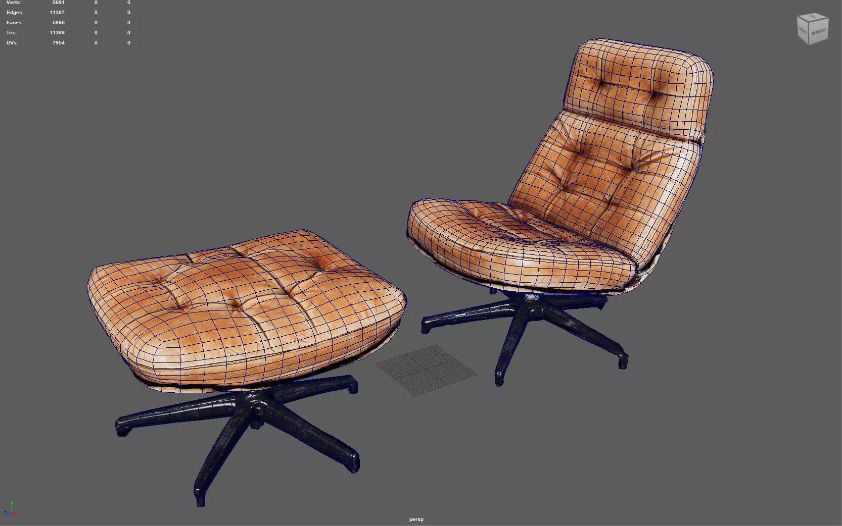 Elysium Luxe Swivel Lounge Ottoman  Low Poly Game Ready PBR  Low-poly 3D model_9