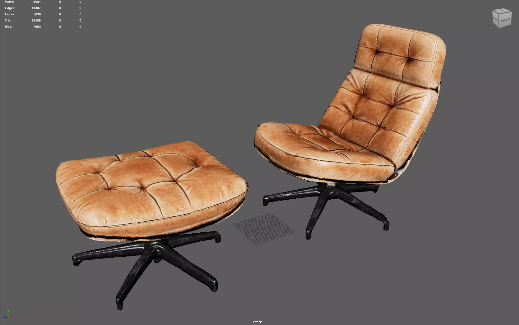 Elysium Luxe Swivel Lounge Ottoman  Low Poly Game Ready PBR  Low-poly 3D model_7