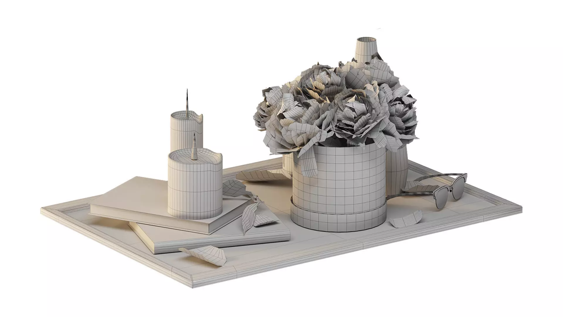 Bouquet of peonies in a hat box 3D model_5