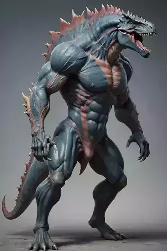 Primordial Kaiju Beast Muscular Dinosaur Hybrid 3D