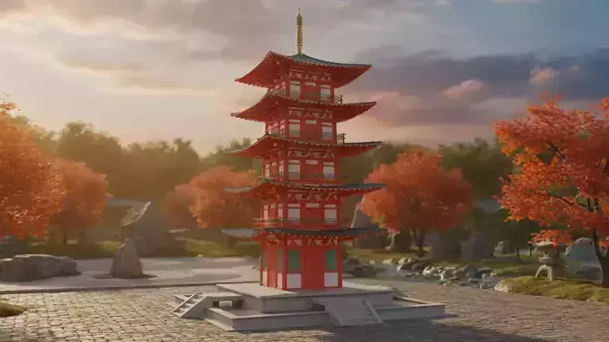 Japanese Pagoda Asian Temple High Detail PBR Textures