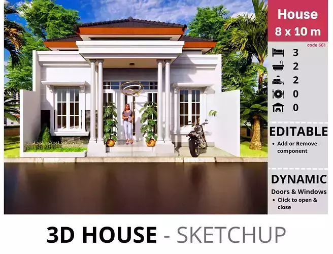 House 8x10m code 661 - Sketchup 3D model 3D model
