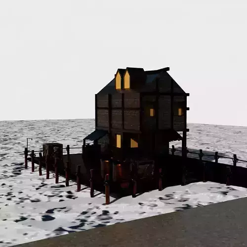 Low Poly Seaside Fishing House 3D Model Stylized Dock Cabin 3D model