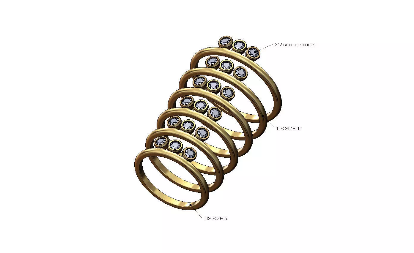 Dainty triple bezel set diamond stacker band US sizes 5to10 3D print model