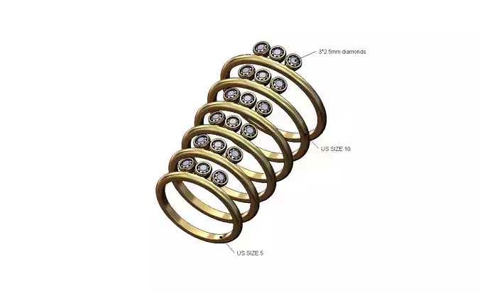 Dainty triple bezel set  diamond stacker band US sizes 5to10