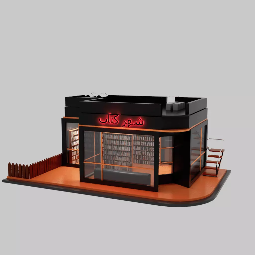 Modern Bookstore 3D Model  Low Poly Stylized Book Shop 3D model_1