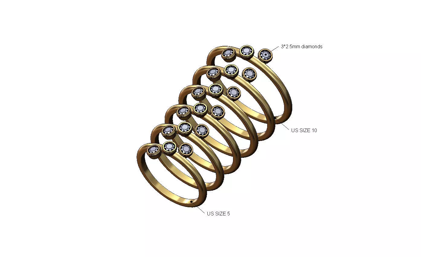 Dainty triple bezel settings fashion band US sizes 5to10 3D print model