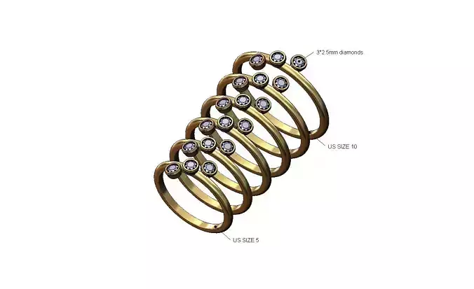 Dainty triple bezel settings fashion band US sizes 5to10 