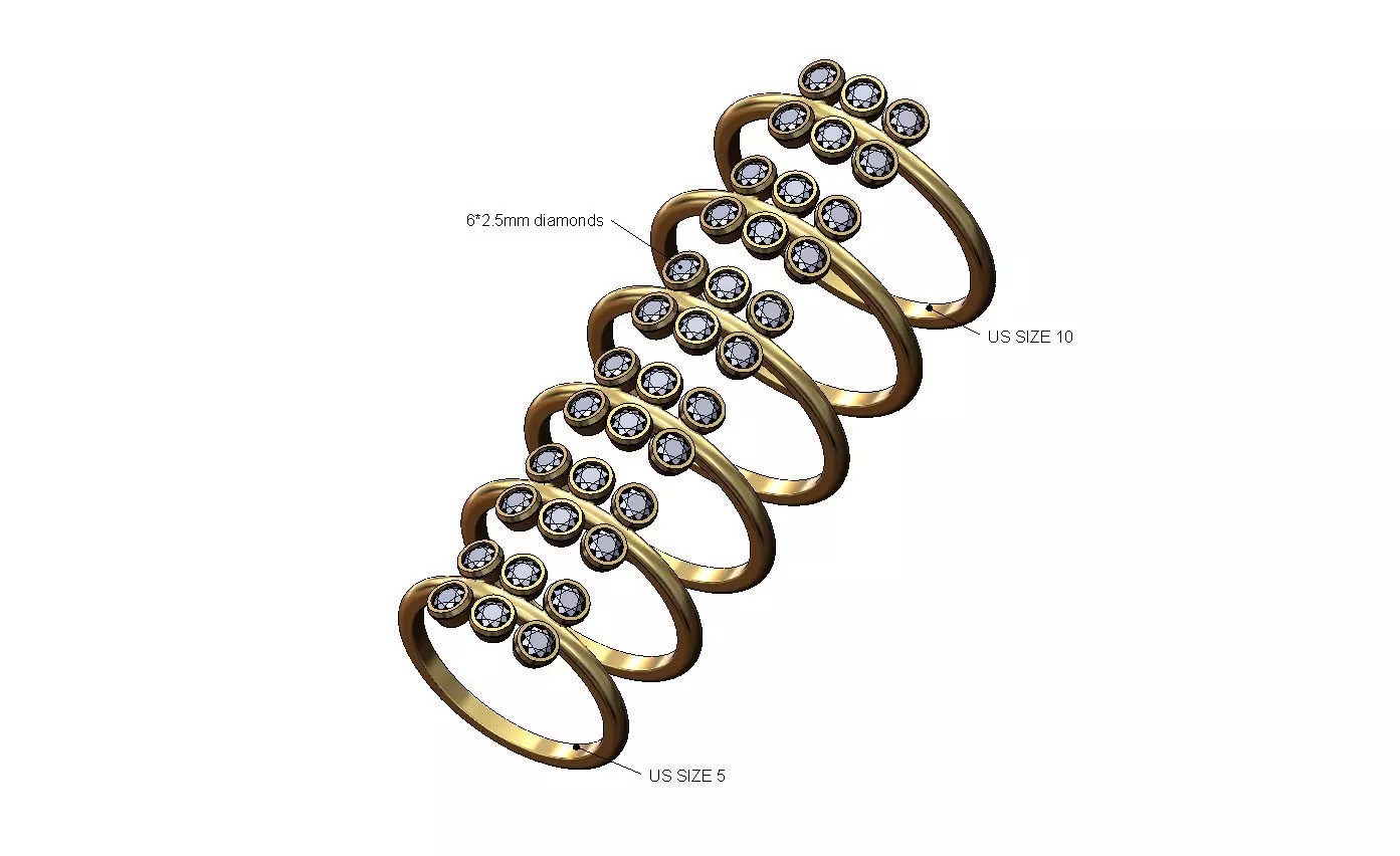 Dainty six bezel setttings diamond fashion band US sizes 5to10 3D print model