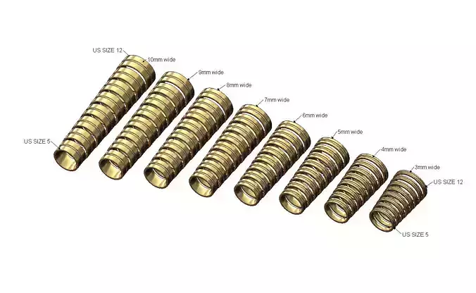 Set 3to10mm wide grooved flat comfort fit band US sizes 5to12