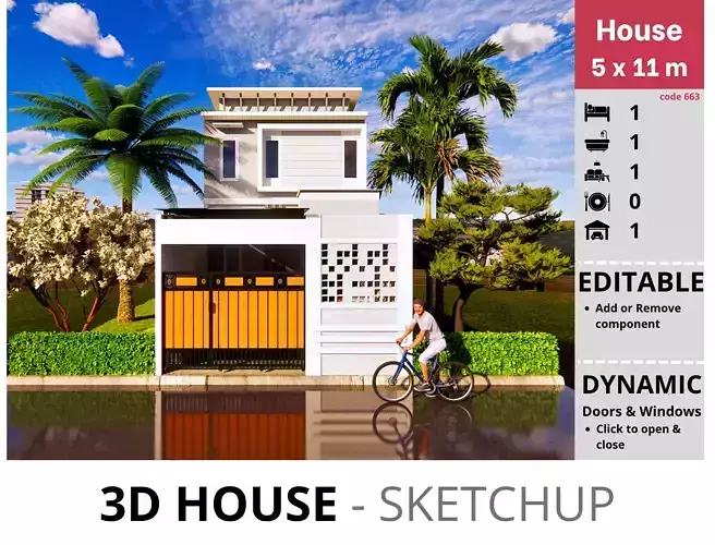 House 5x11m code 663 - Sketchup 3D model 3D model