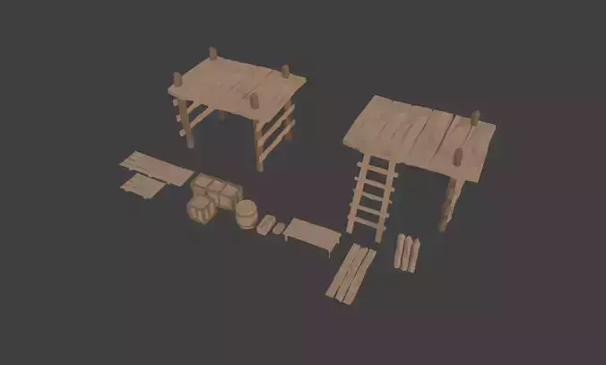 Game Ready Low Poly Stylized Wooden Platform 