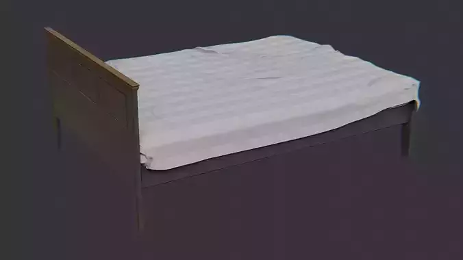 Queen Bed with Wooden Frame and Gray Bedding