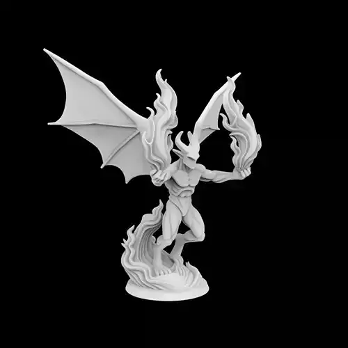 Winged Demon with Flaming Hands 3D Print Model