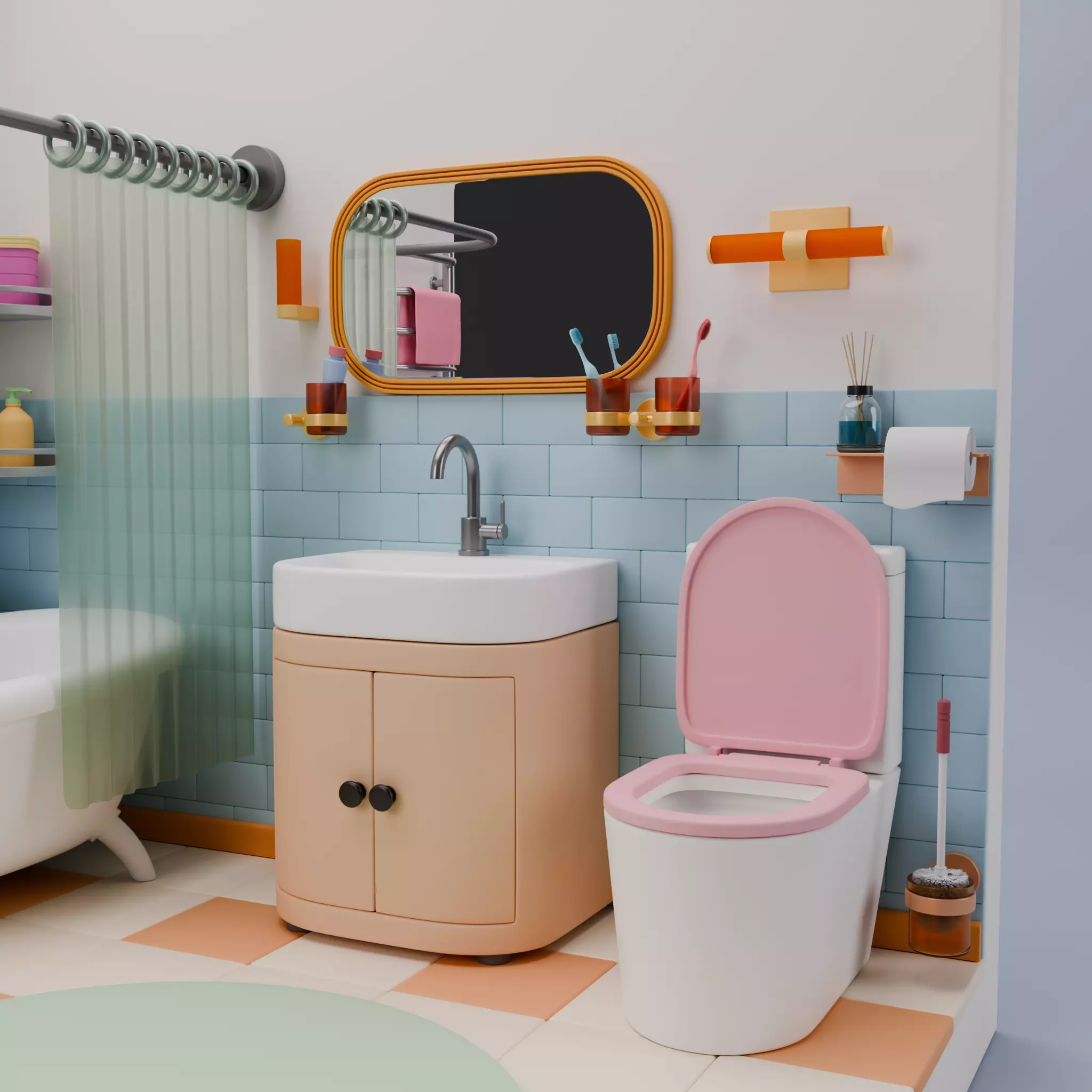 Isometric Bathroom Duo Low-poly 3D model_5