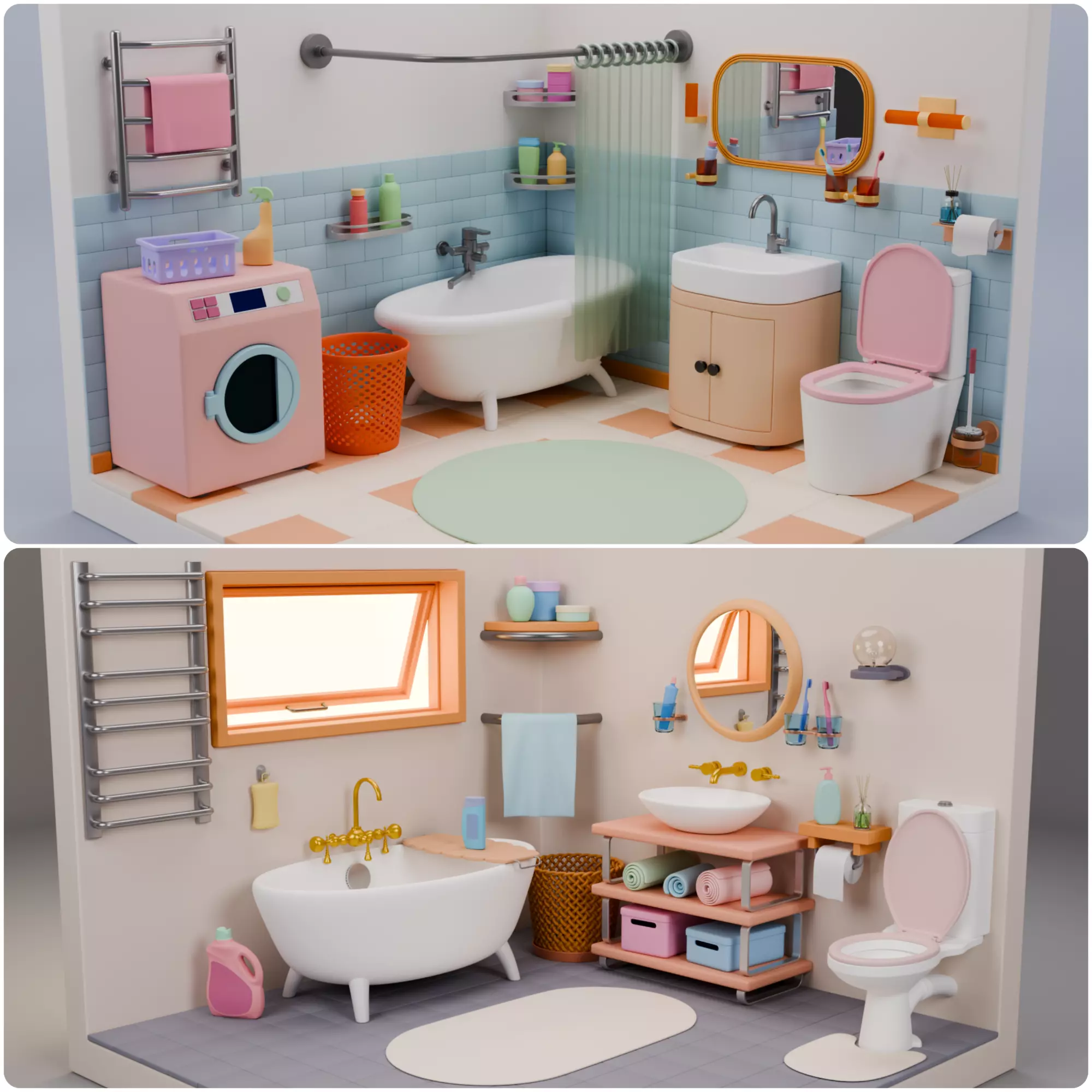 Isometric Bathroom Duo Low-poly 3D model_0