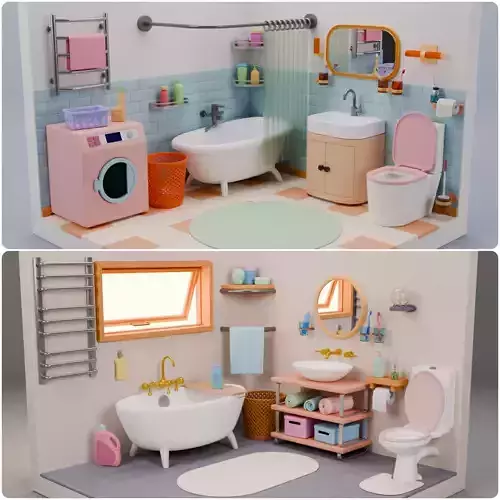 Isometric Bathroom Duo Low-poly 3D model Isometric Bathroom Duo Low-poly 3D model