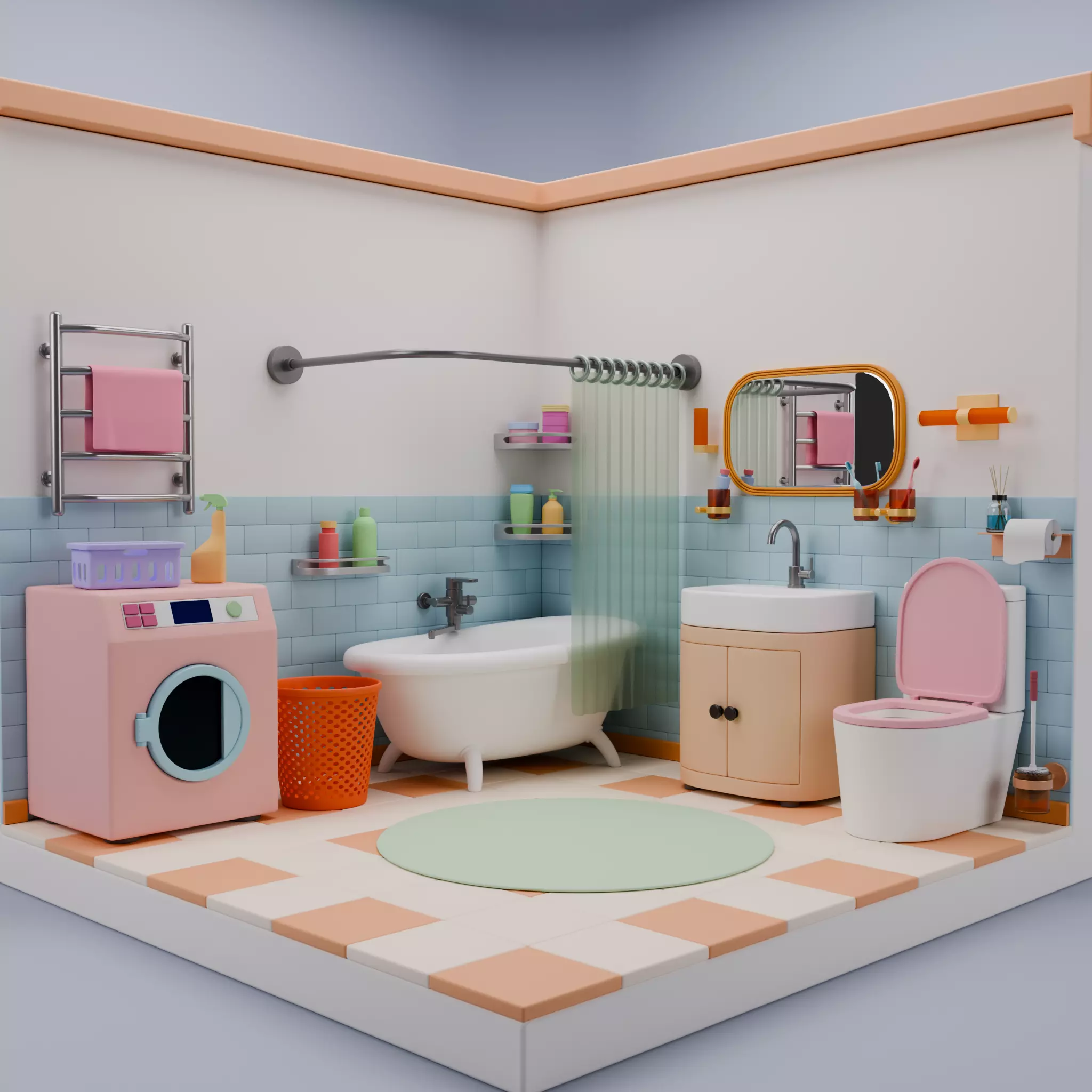 Isometric Bathroom Duo Low-poly 3D model_2
