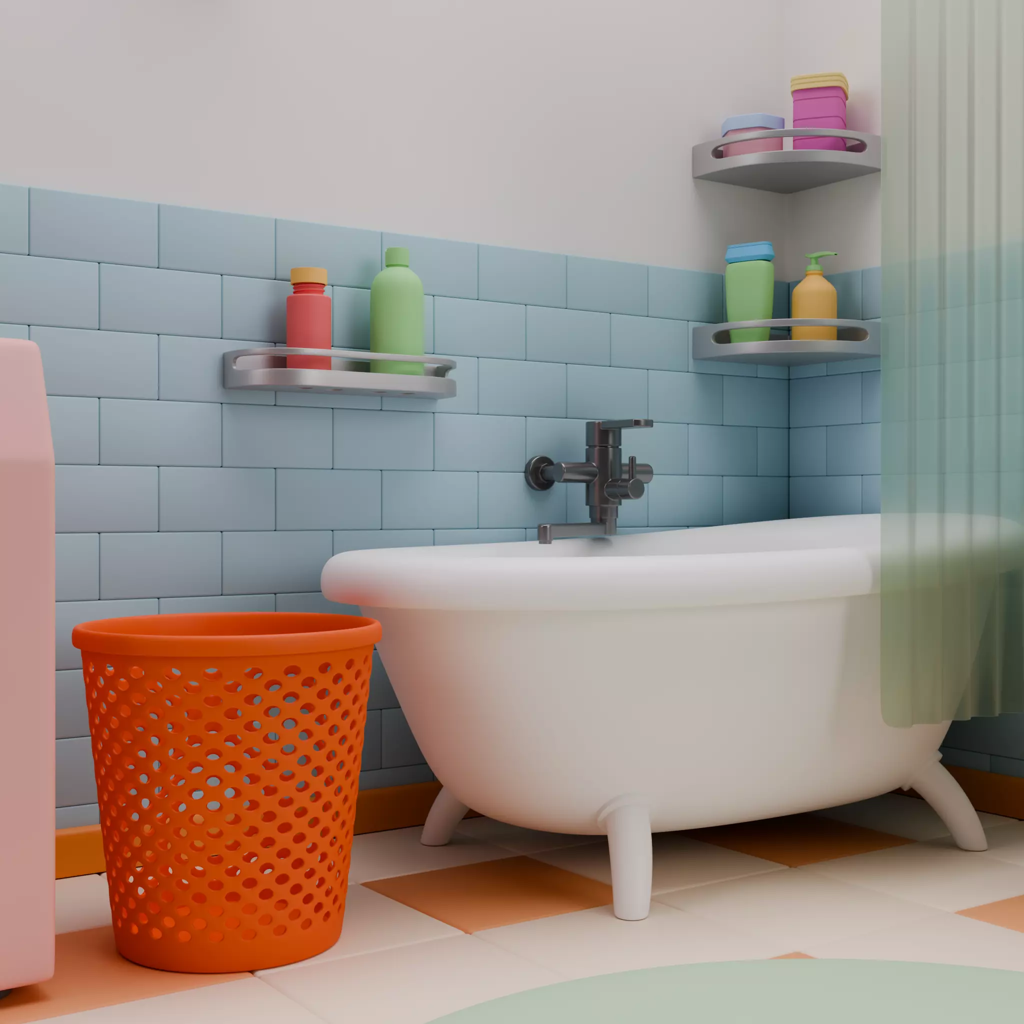 Isometric Bathroom Duo Low-poly 3D model_11