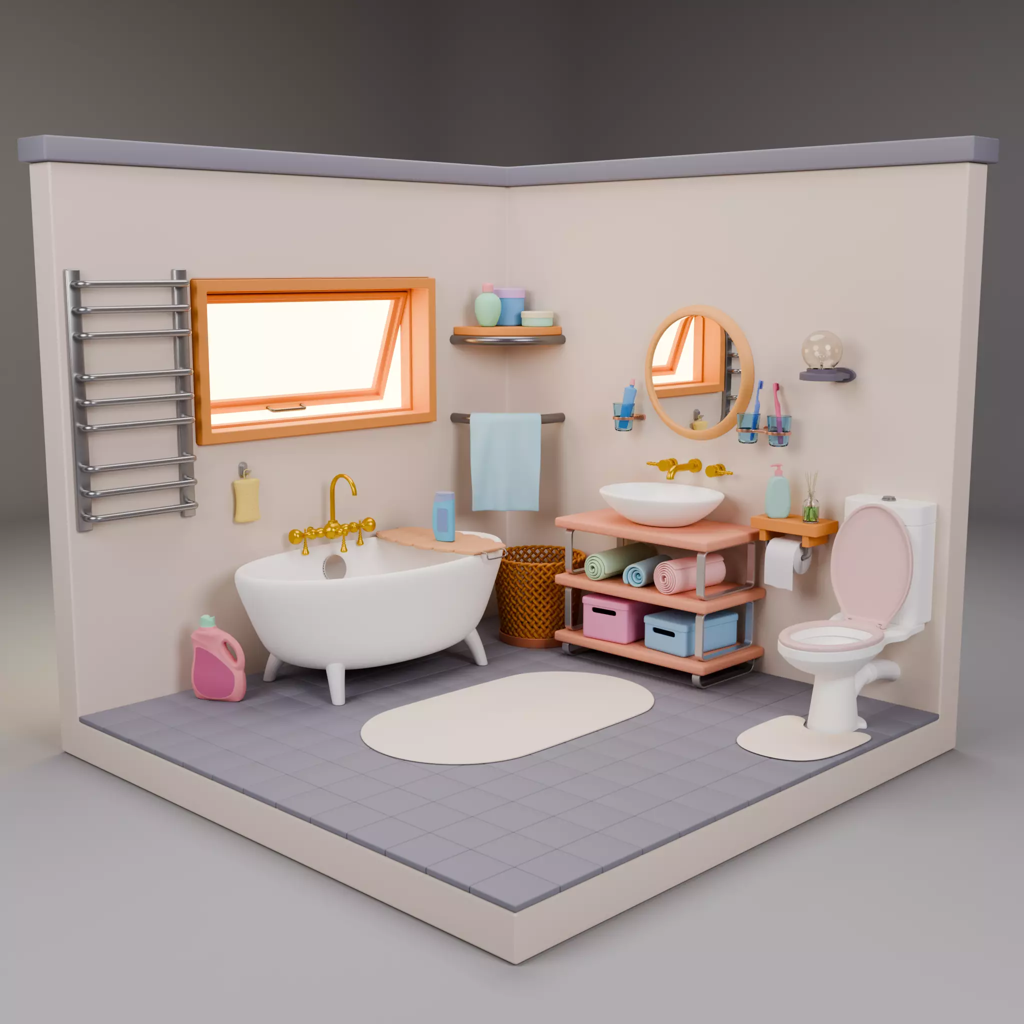 Isometric Bathroom Duo Low-poly 3D model_22
