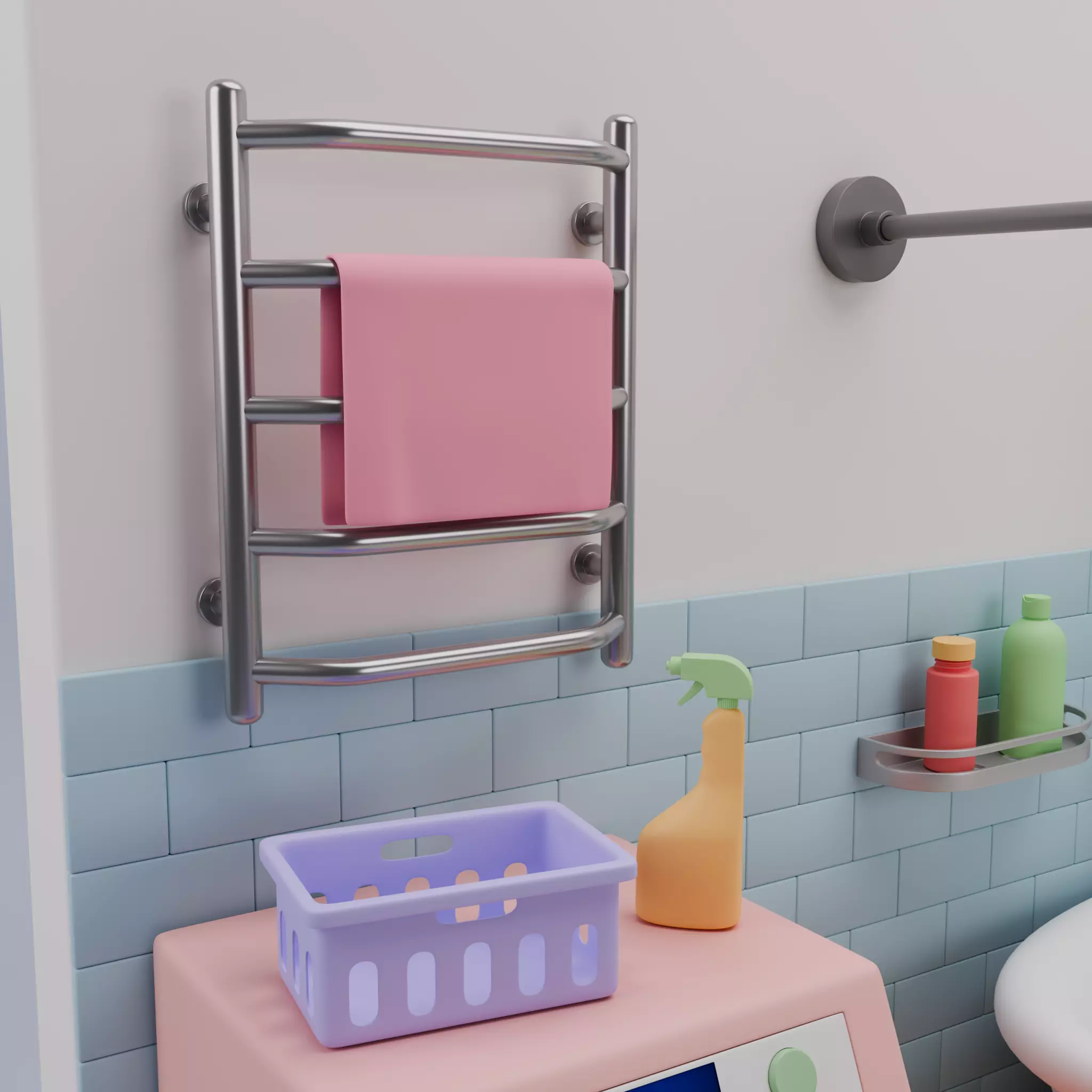 Isometric Bathroom Duo Low-poly 3D model_9