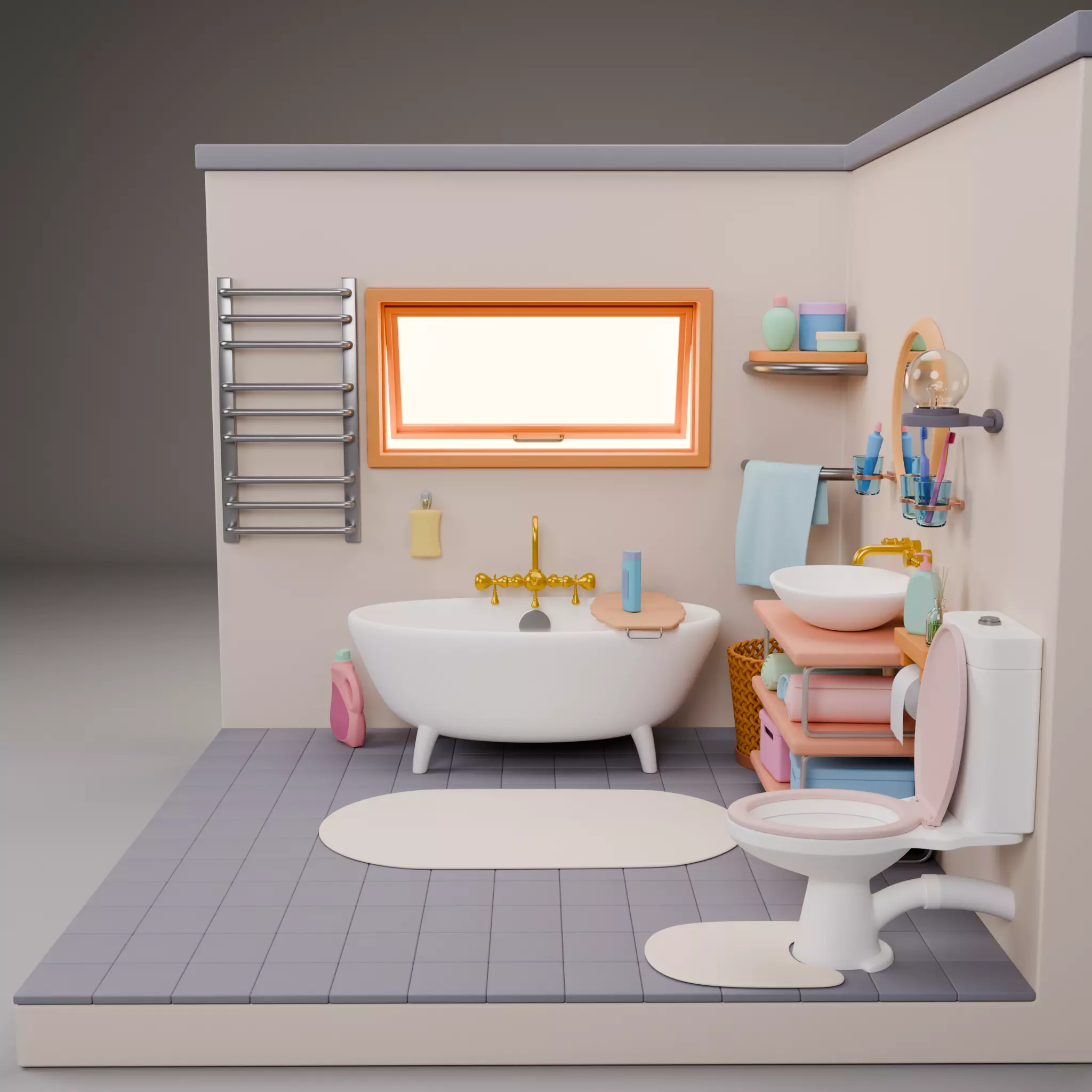 Isometric Bathroom Duo Low-poly 3D model_25