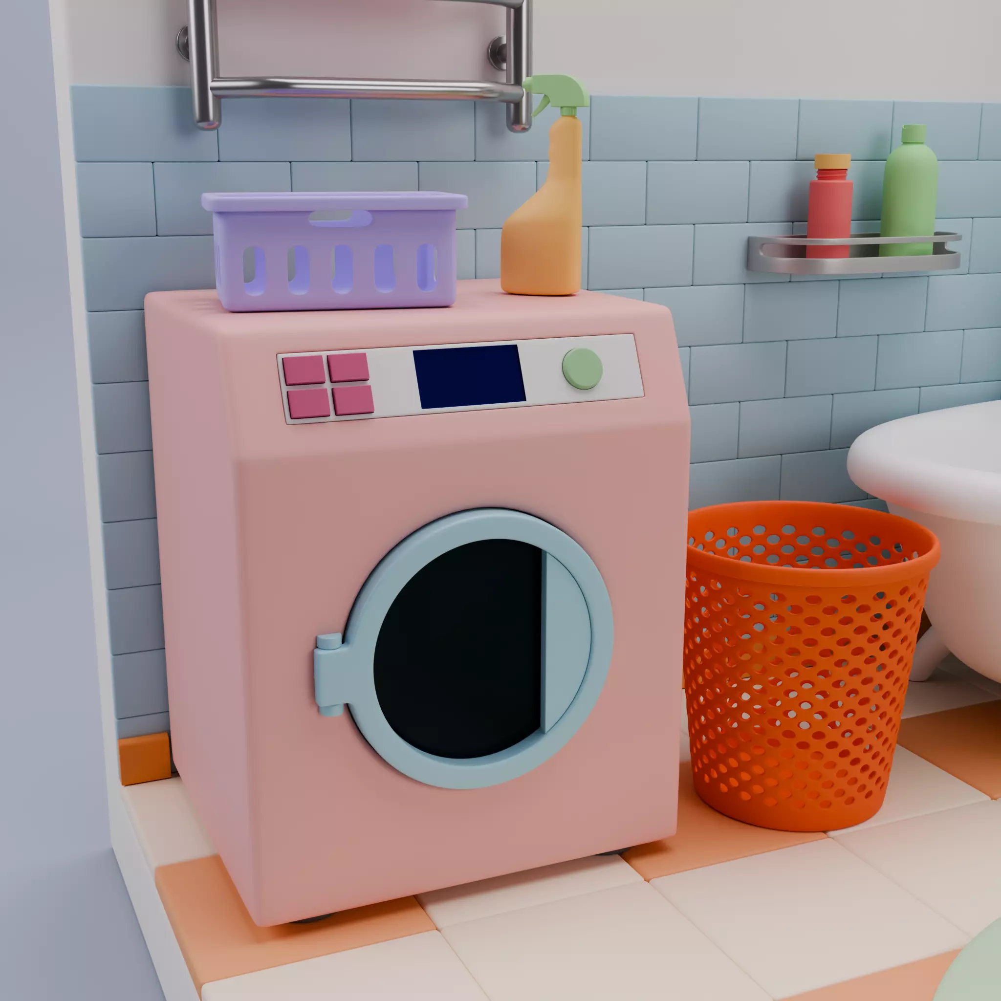 Isometric Bathroom Duo Low-poly 3D model_6