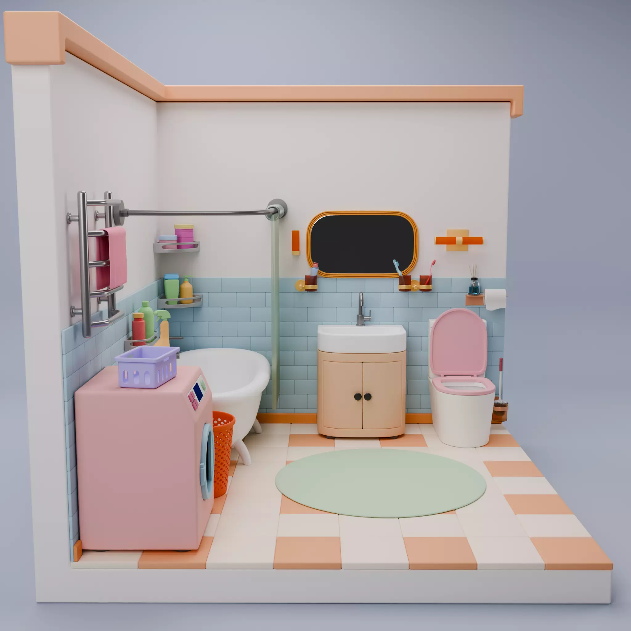 Isometric Bathroom Duo Low-poly 3D model_4