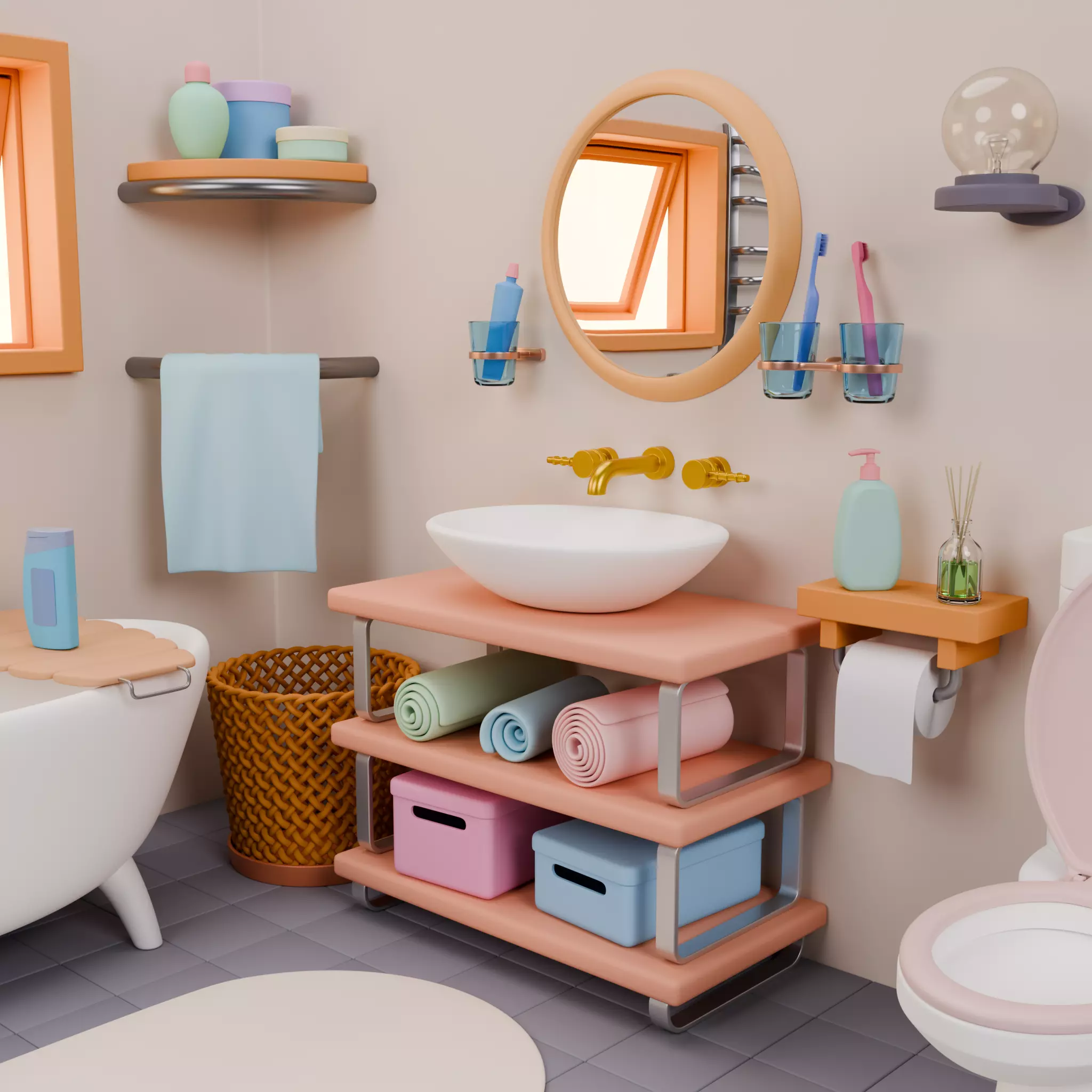 Isometric Bathroom Duo Low-poly 3D model_28